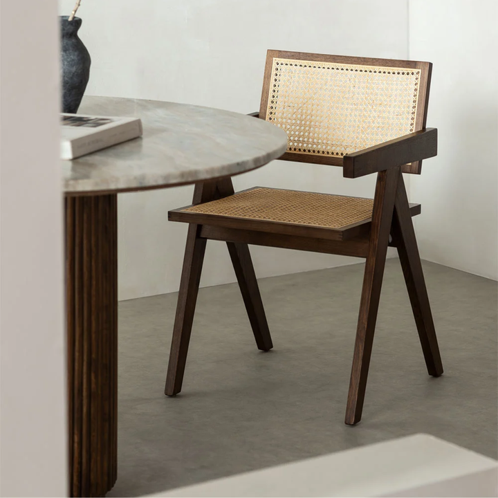 Silla de Comedor Chandigarh Madera y Ratán Natural Marrón