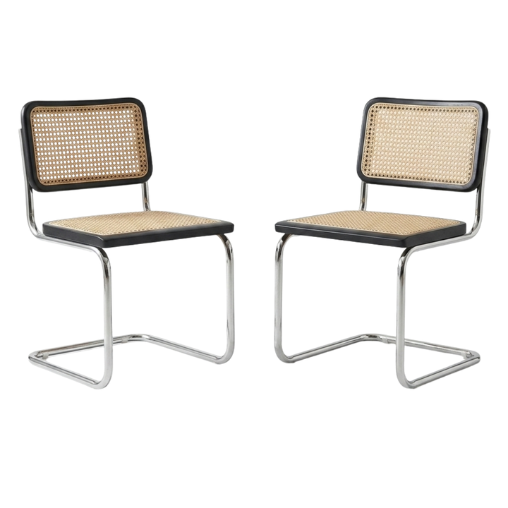 Set de 2 Sillas Breuer Madera y Ratán Negra
