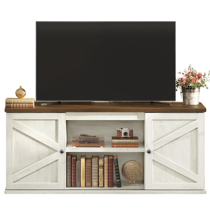 Rack TV Blanco y Madera Rústico Sevilla