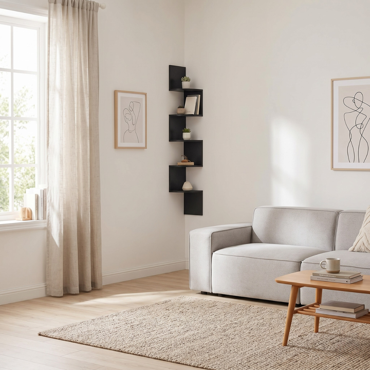 Mueble Estante Esquinero ZigZag Negro Svanvik