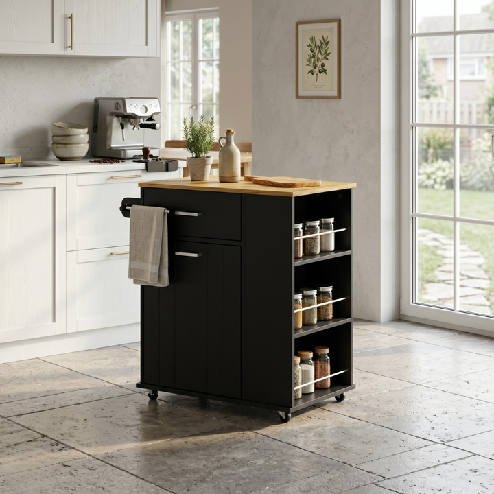 Isla de Cocina Negra Organizador Multiuso Sorup