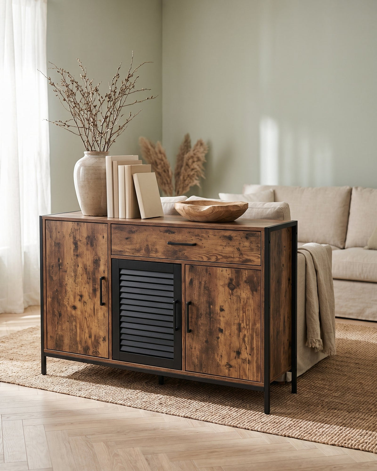 Mueble Aparador Buffet Fierro Negro y Madera Linsell