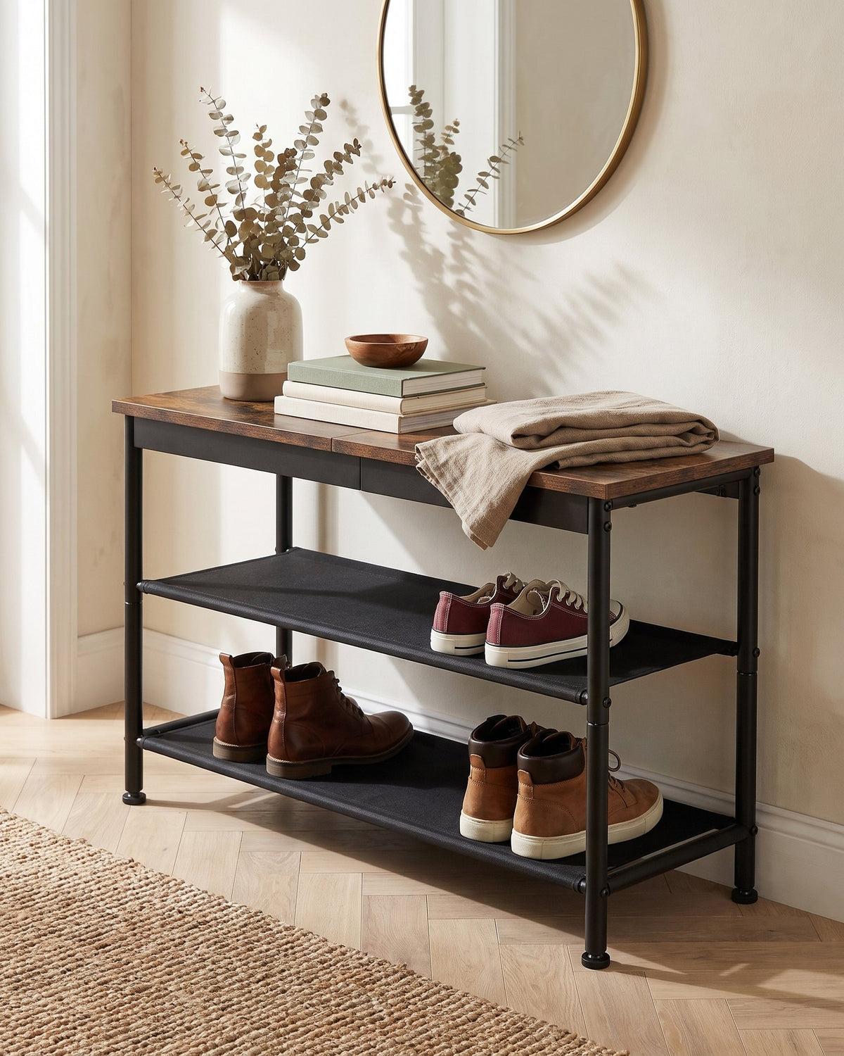 Mueble Zapatero Lynge 3 Niveles Fierro y Madera
