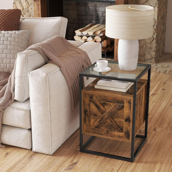 Mesa Lateral Auxiliar Velador Madera y Vidrio Bettna