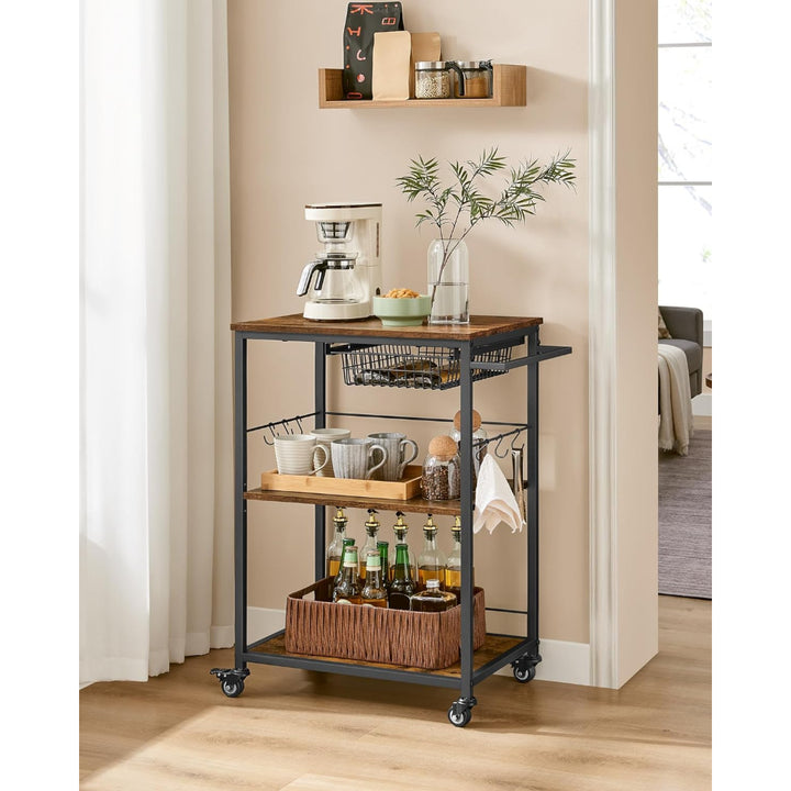 Carro Auxiliar Cocina Madera y Fierro Negro Roros