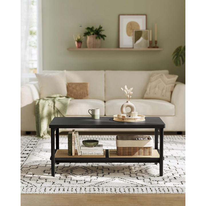 Mesa de Centro Rectangular Ratán Negra Melby