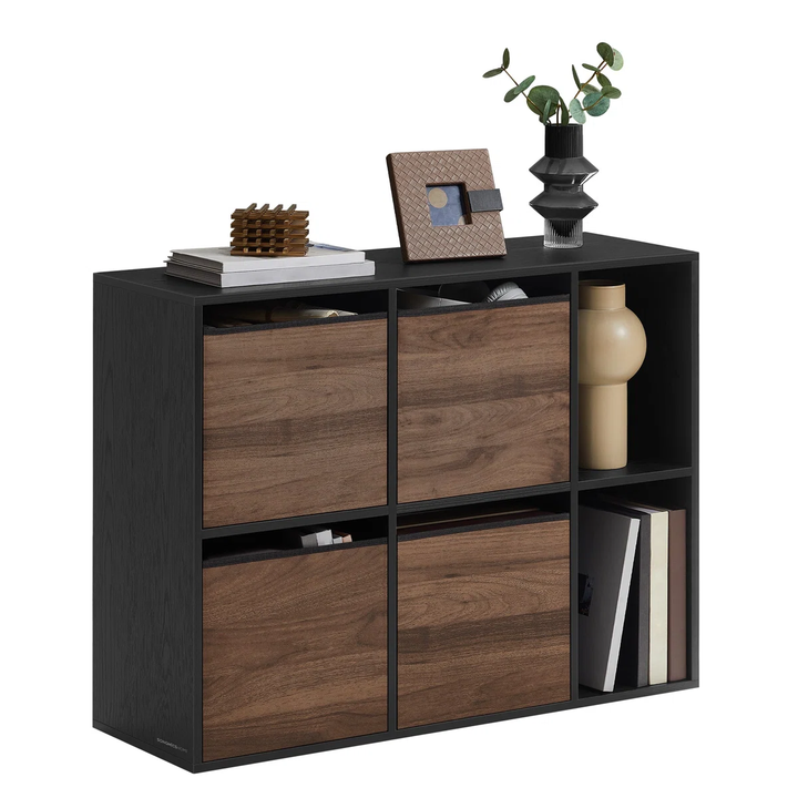 Mueble Organizador Negro con 4 Canastos de Tela Harslov