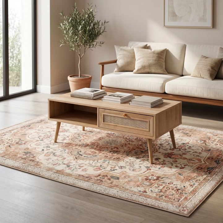 Alfombra Antideslizante Vintage Beige Bonan 214x153 cm