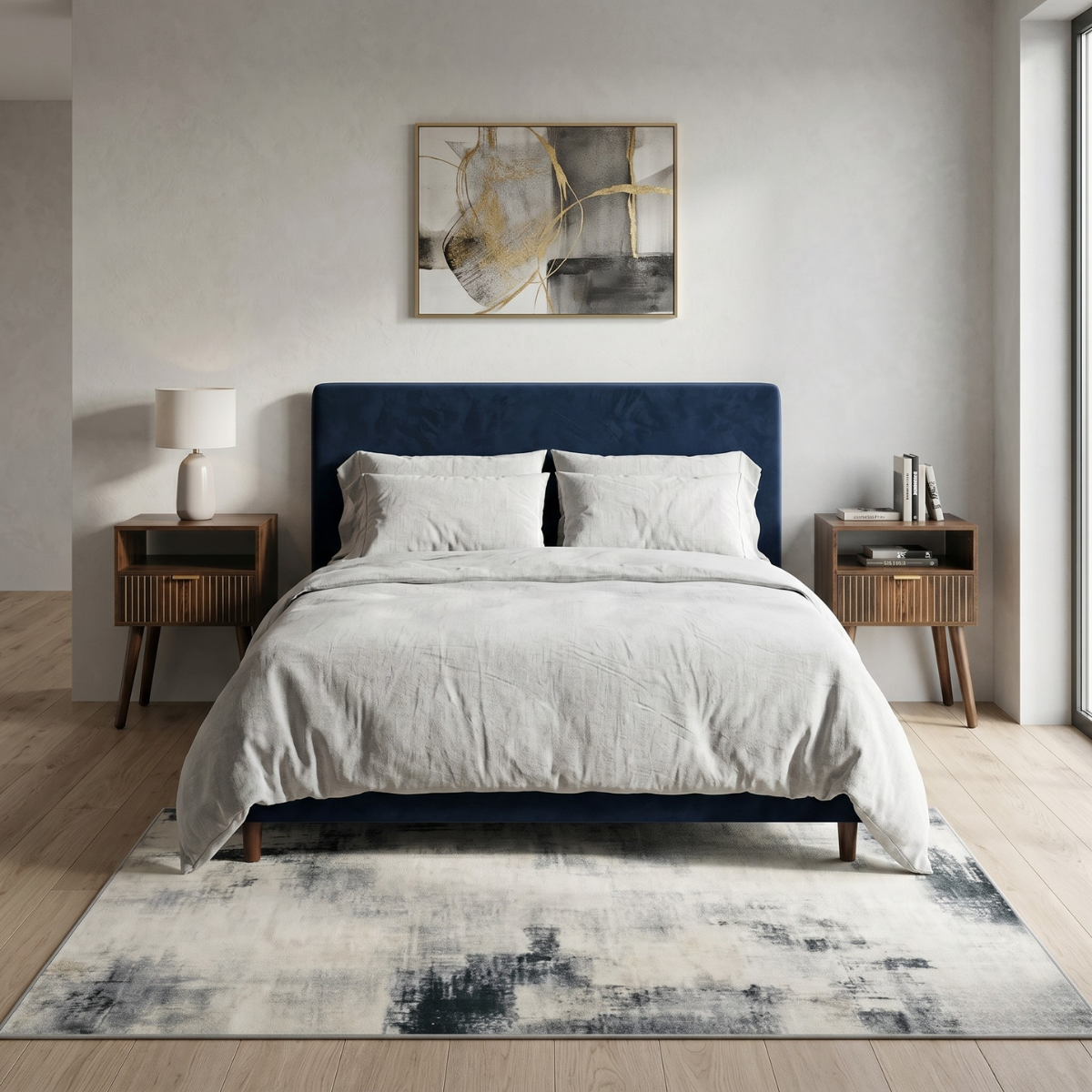 Dos veladores de madera Teramo a los lados de una cama