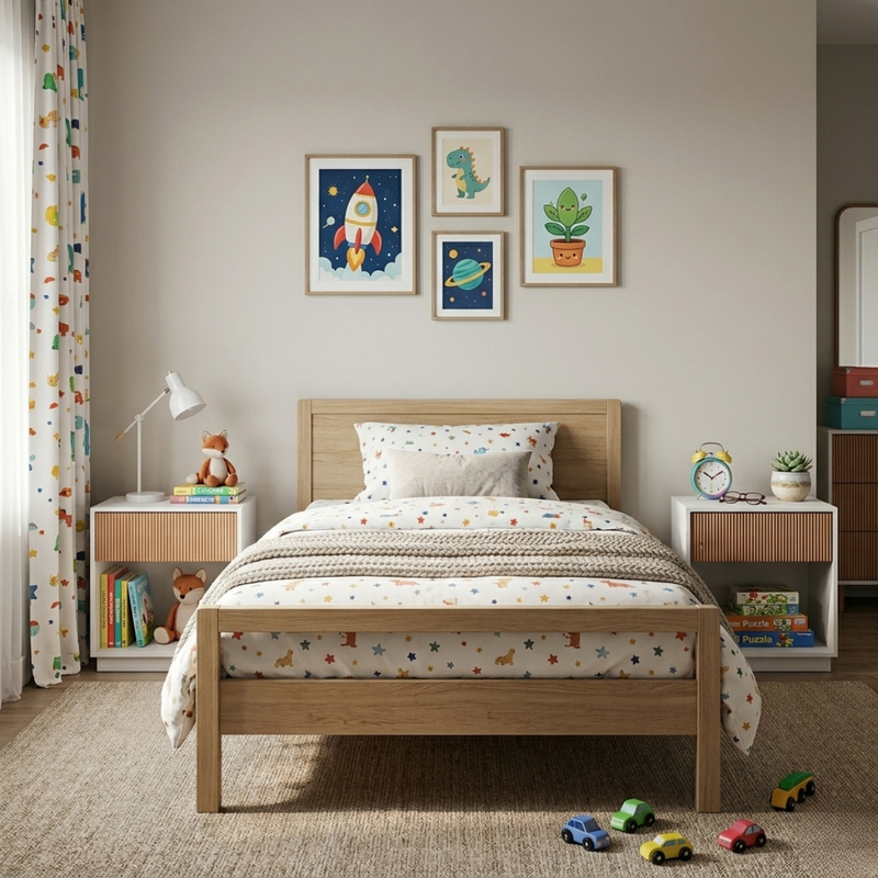 También para niños · Set de 2 Veladores Blanco y Madera Acanalado Forli