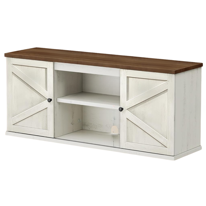 Rack TV Blanco y Madera Rústico Sevilla