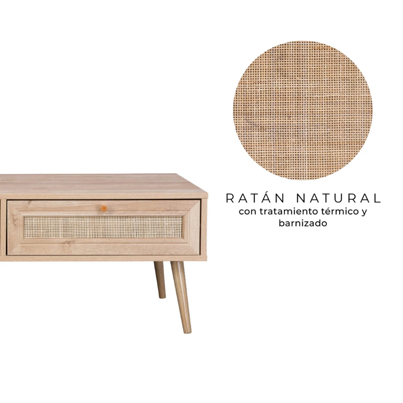 Ratán natural · Mesa de Centro con Cajón Ratan Radal