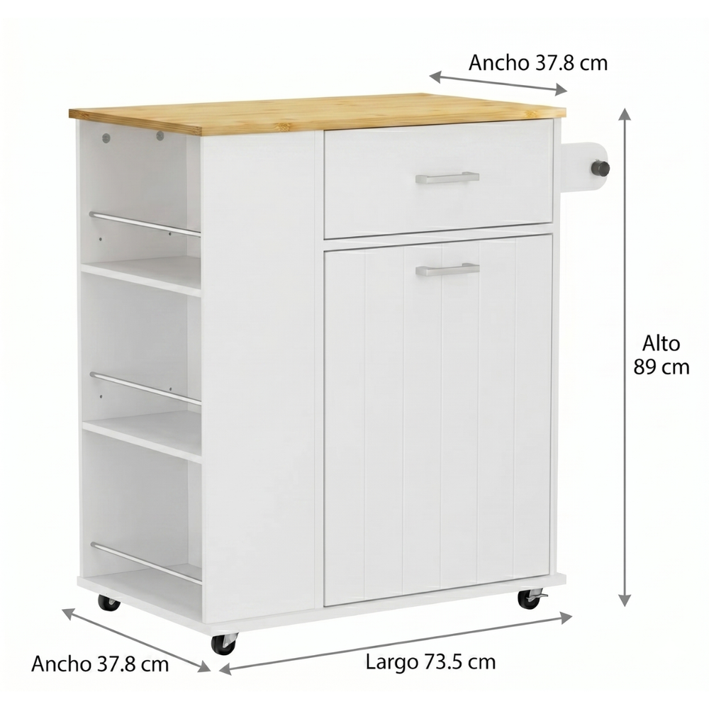 Medidas de la isla de cocina Alme: 73,5 x 37,8 x 89 cm