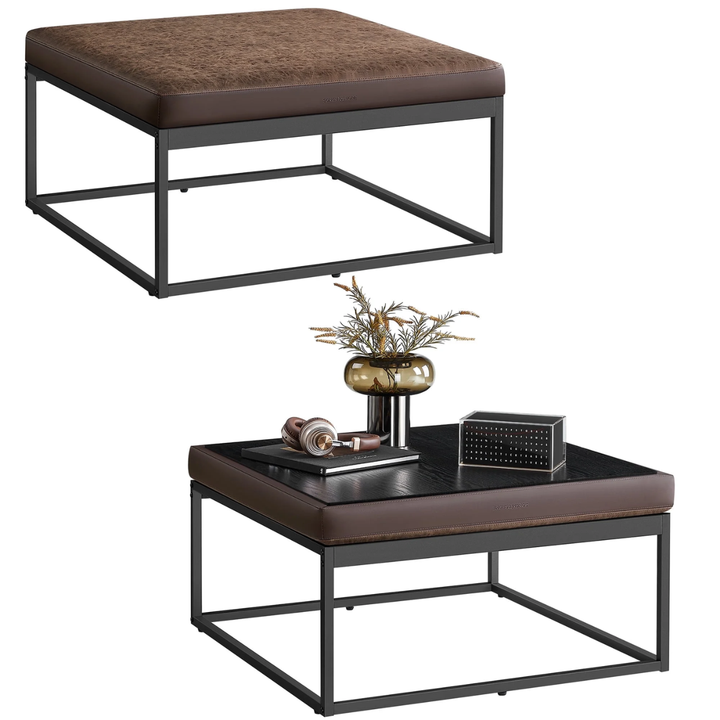 Mesa Centro Cuadrada Cuero PU con Cubierta Reversible Frovi