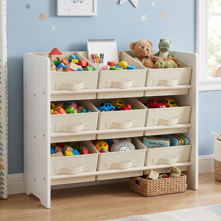 Mueble Organizador Blanco con 9 Canastos de Tela Gamvik