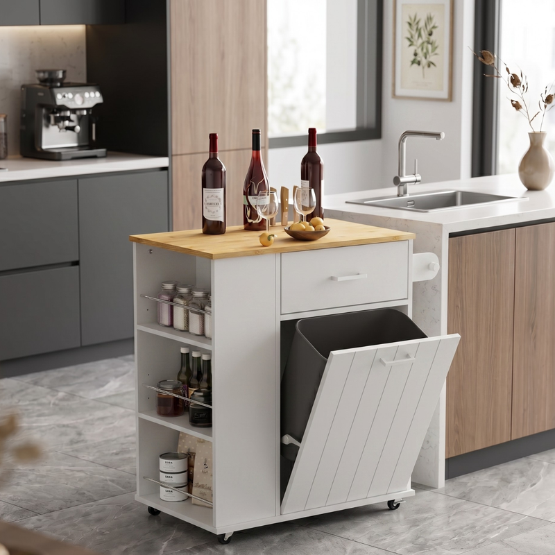 Cubierta de trabajo · Isla de Cocina Blanca Organizador Multiuso Alme