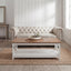Mesa centro rectangular blanca con cubierta marrón de estilo farmhouse
