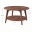 Mesa de centro redonda de color madera oscura con estante inferior en estilo nórdico