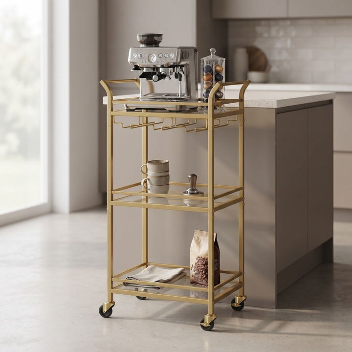 Carro Auxiliar Organizador Bar Cocina 3 Niveles Dorado Reika
