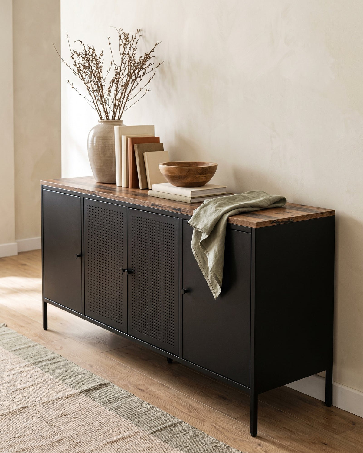 Buffet Aparador Negro Metalico y Madera Torsjo