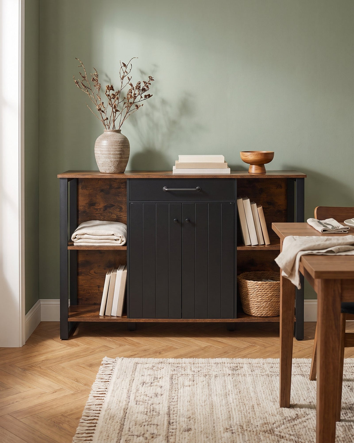 Mueble Aparador Buffet Fierro Negro y Madera Linsell
