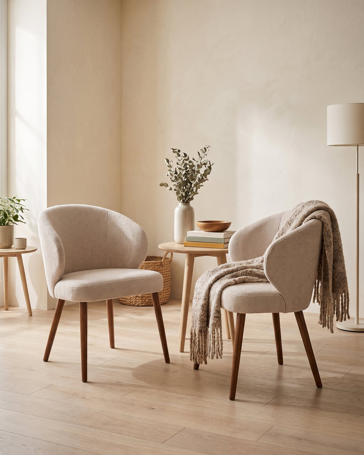 Set 2 Sitiales Silla Comedor Beige y Madera Tropez