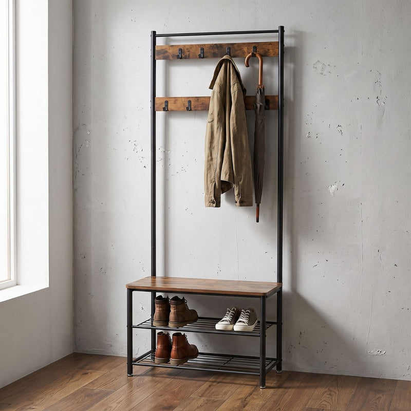 9 ganchos a dos alturas · Mueble Recibidor Perchero Daven Estilo Industrial.