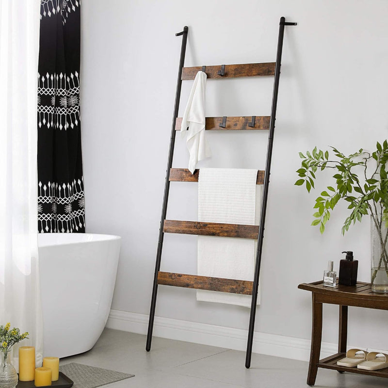 Toallero en el baño · Perchero Escalera 5 Niveles Madera y Fierro Negro Meldal