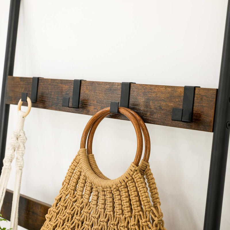 Ganchos arriba · Perchero Escalera 5 Niveles Madera y Fierro Negro Meldal