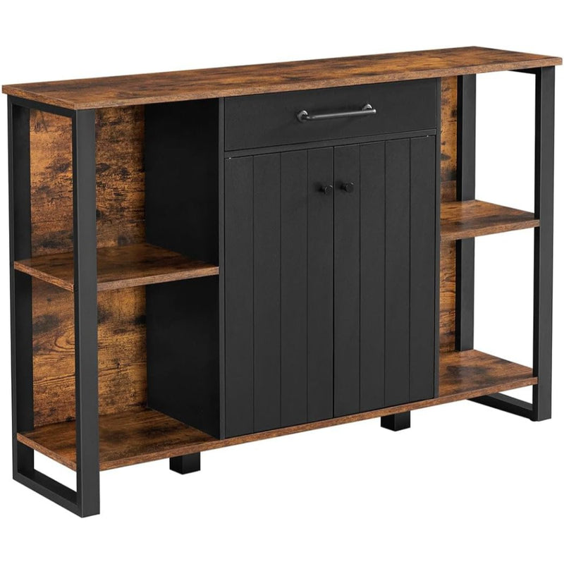Abierto y cerrado · Mueble Aparador Buffet Fierro Negro y Madera Linsell
