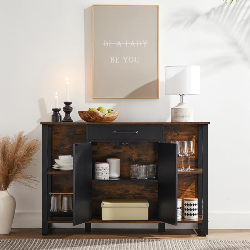 Delgado · Mueble Aparador Buffet Fierro Negro y Madera Linsell