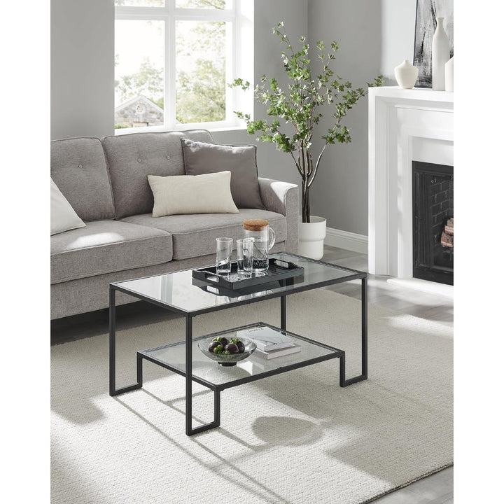 Mesa de Centro Rectangular de Vidrio y Fierro Negra Landala