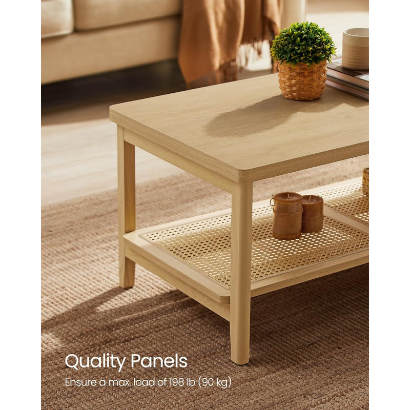 Madera clara · Mesa de Centro Rectangular Estilo Ratán Trento