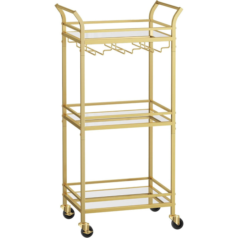 Portacopas y portabotellas · Carro Auxiliar Organizador Bar Cocina 3 Niveles Dorado Reika