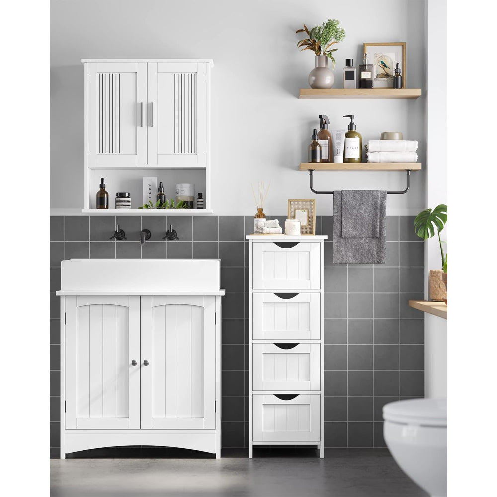 Cajonera blanca angosta Salem en un baño
