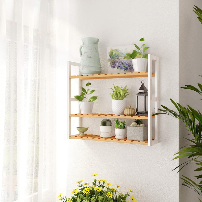 Bambú natural · Estanteria Organizador Ajustable Bambu Blanca Skenas