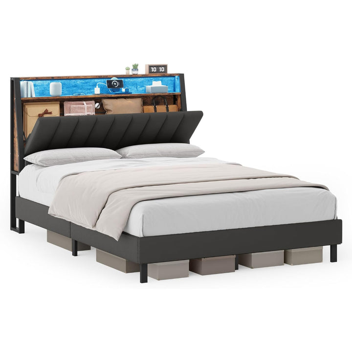 Base de Cama 211.2x142.3x110cm.Luz Led y Puntos de Carga