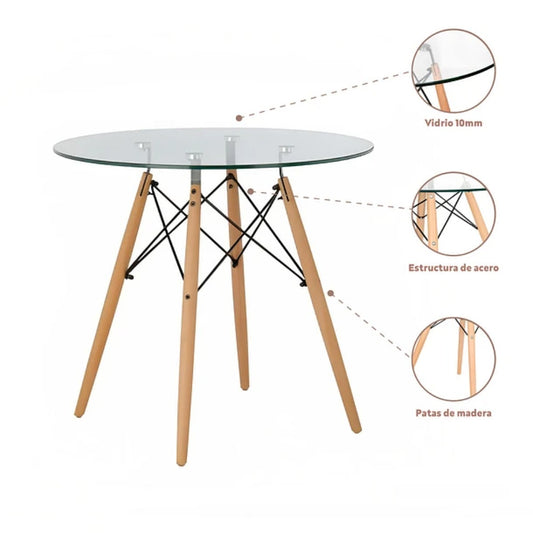 Mesa Eames 80cm Redonda de Vidrio