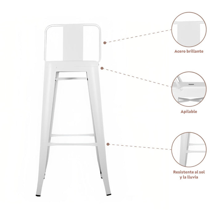 Taburete Silla Bar Tolix 64 cms Blanco