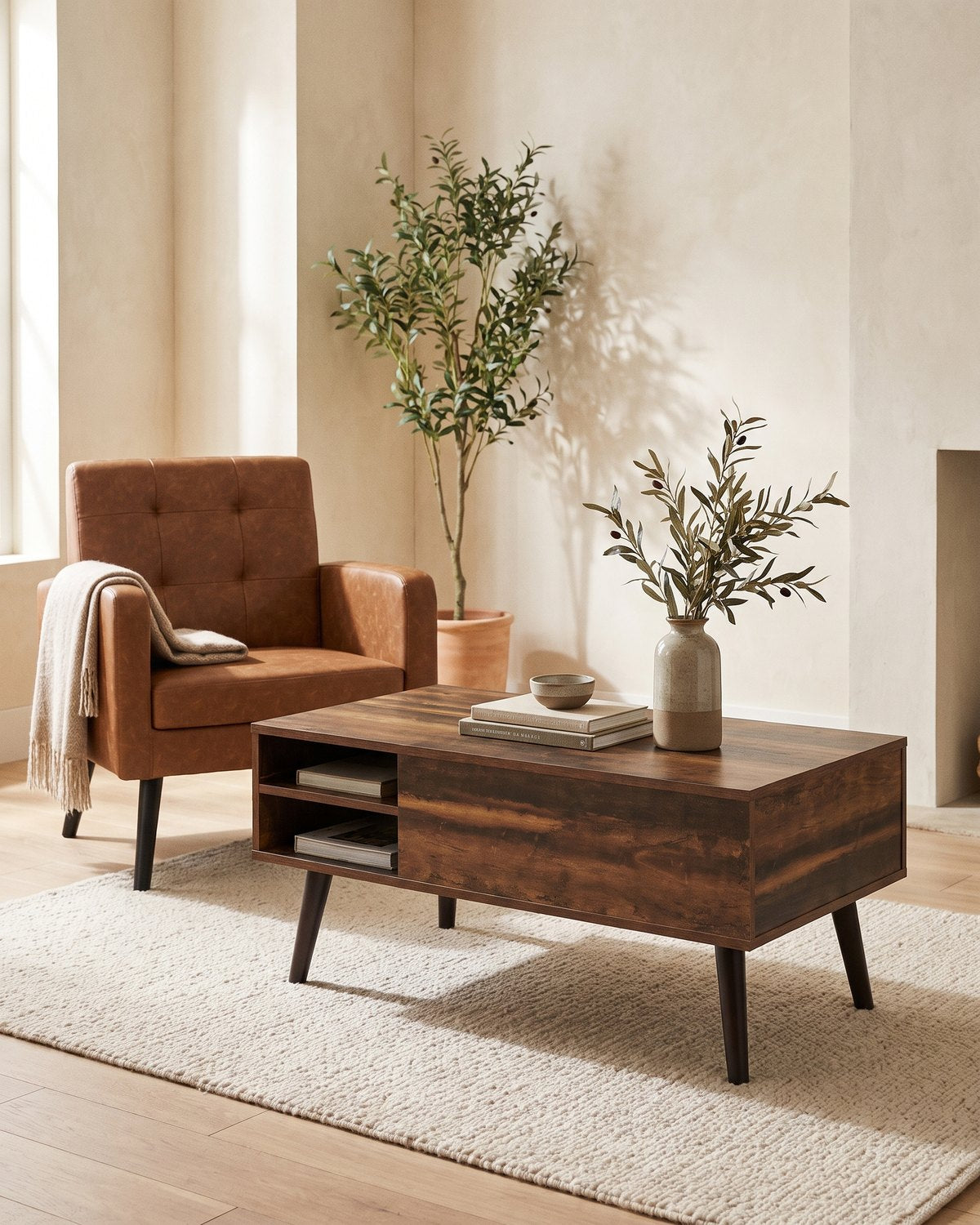 Living con Mesa de Centro Volterra y Poltrona Timra de Casa Vinte