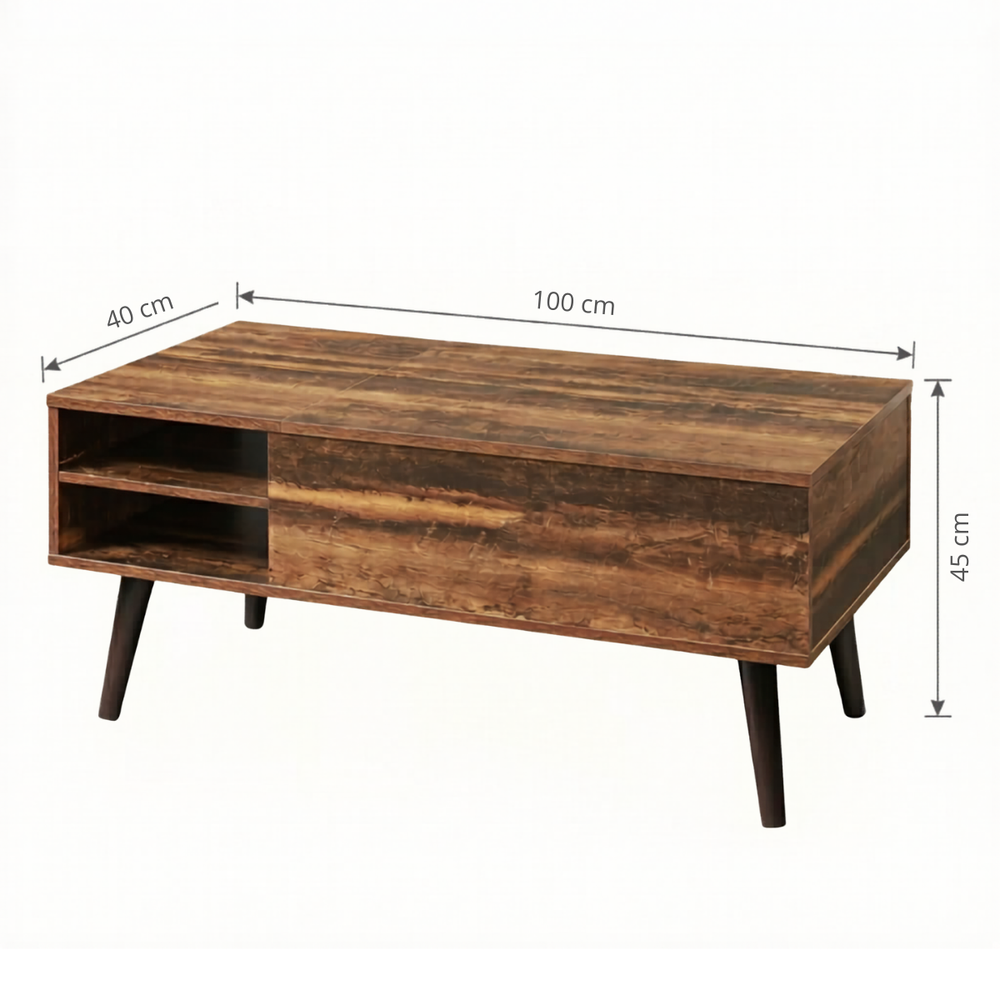 Medidas de la mesa de centro Volterra: 100 cm de largo, 40 cm de ancho y 45 cm de alto